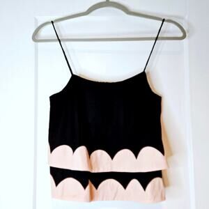 Azulu Scallop Print Tiered Tank Top Black Pink Spaghetti Strap Small